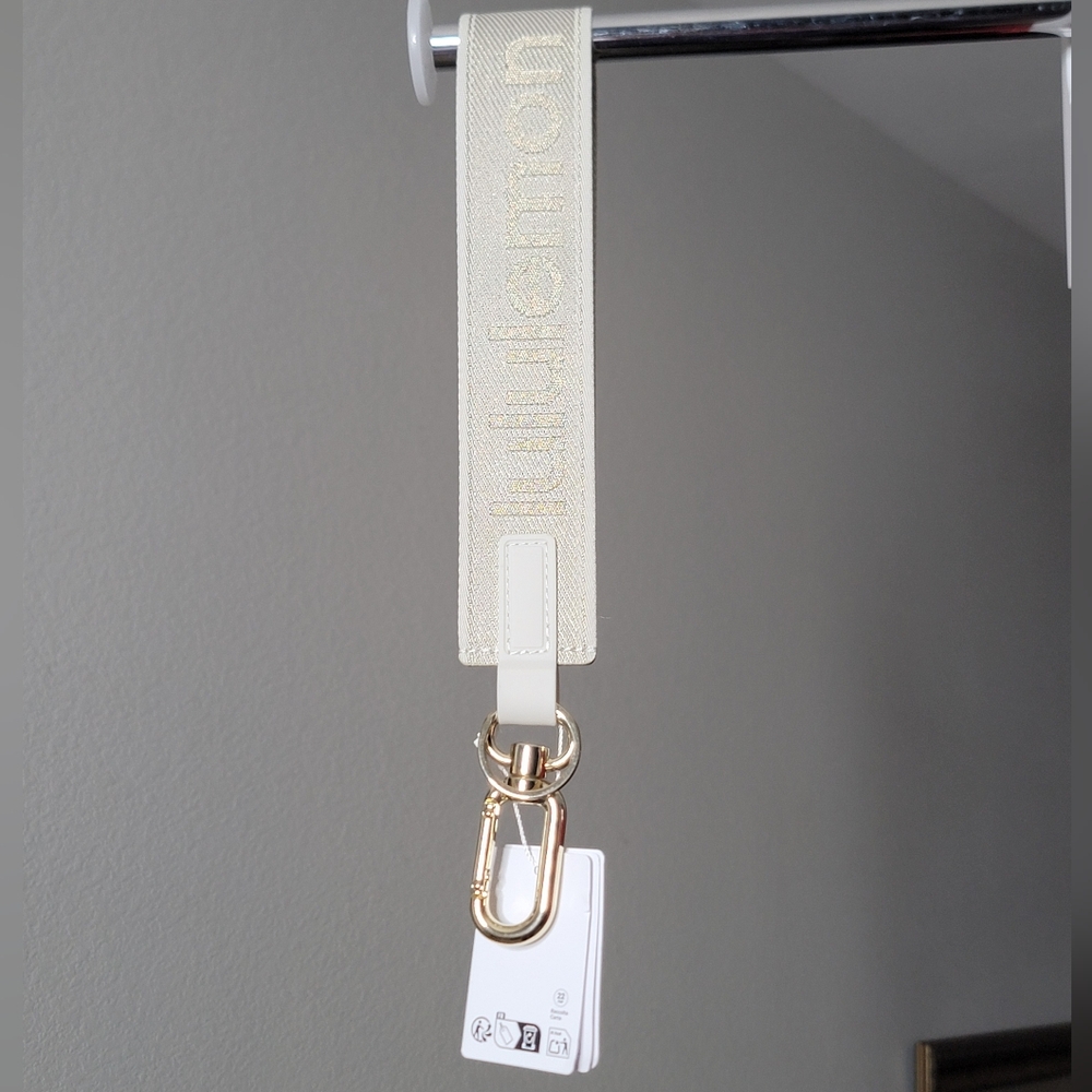 🍋 Lululemon Never Lost Keychain Metallic Wordmark *NWT* Light Ivory/Gold